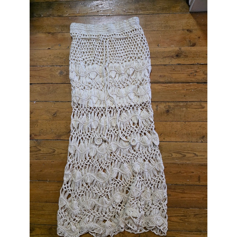Boho Crochet Maxi Skirt Off White Cream Open Knit Festival Beach Cover Up Skirt